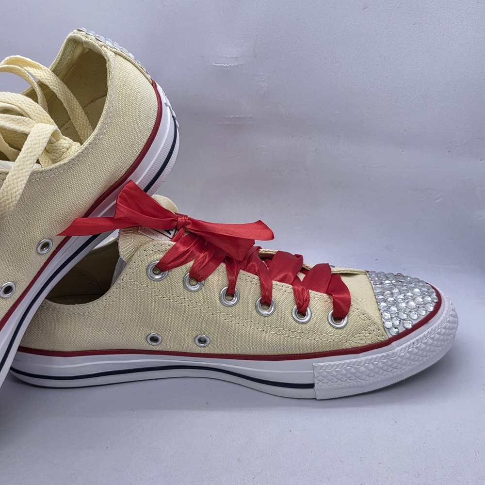 Converse Womens 9 Ladies Cream Sneakers Red Crystal Embellished Accents All Star - Picture 6 of 14